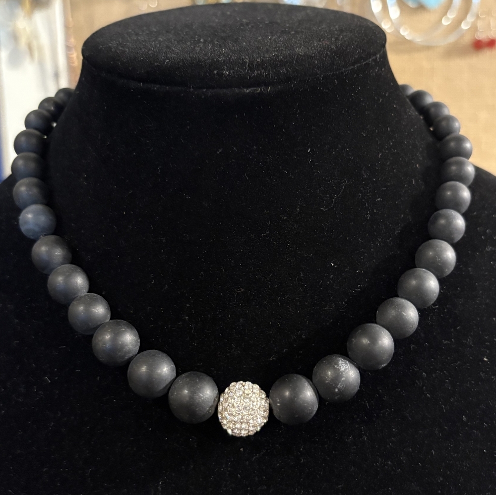 Lia Sophia Elegant Black Beaded Necklace with Silver Accent